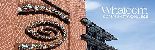 Whatcom community college logo and image of Kulshan building